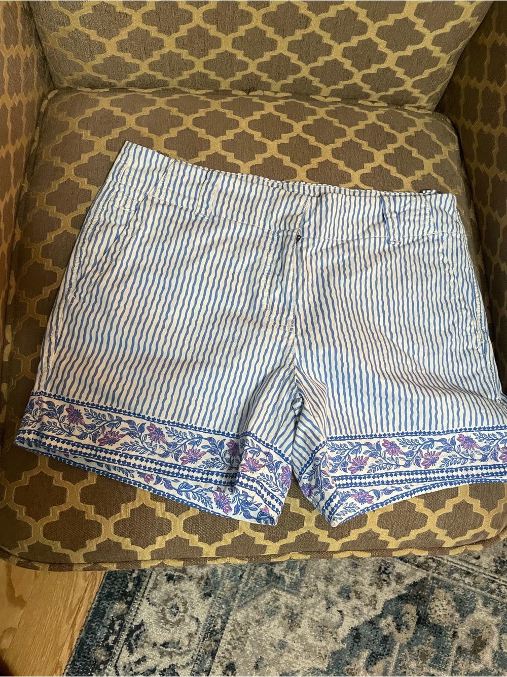 Vineyard Vines Blue & White Striped Shorts with Floral Hem
